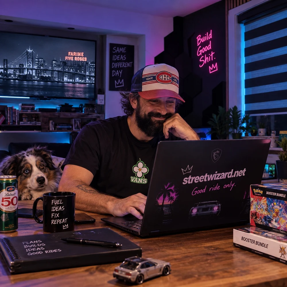 Seub à son bureau avec son chien